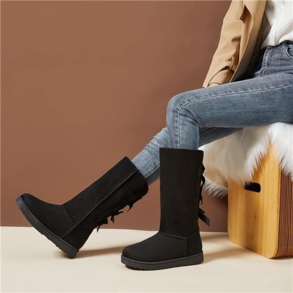 Women's Mid-Calf Winter Snow Boots Warm Fur Boots Wide Calf Slip on Boots - Picture 5 of 6